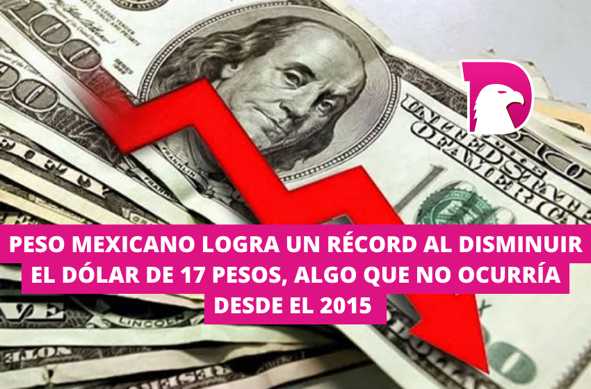  Peso mexicano logra un récord al disminuir el dólar  de 17 pesos, algo que no ocurría desde el 2015