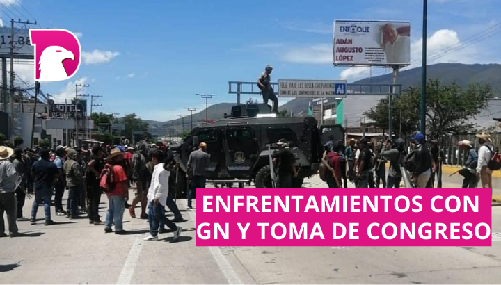  En Chilpancingo pobladores se enfrentan con GN, bloquean autopista y toman Congreso