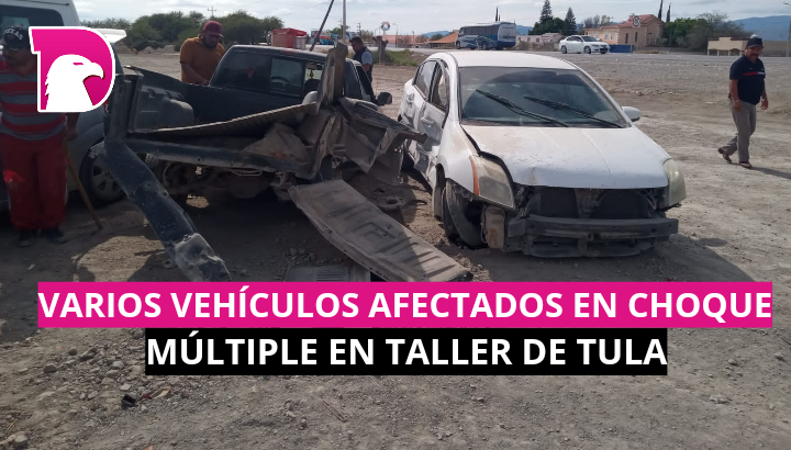  Varios vehículos afectados en choque múltiple en taller de Tula.