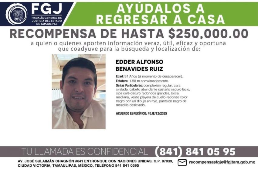  Fiscalía ofrece $250 mil para encontrar a Edder, desaparecido en Padilla