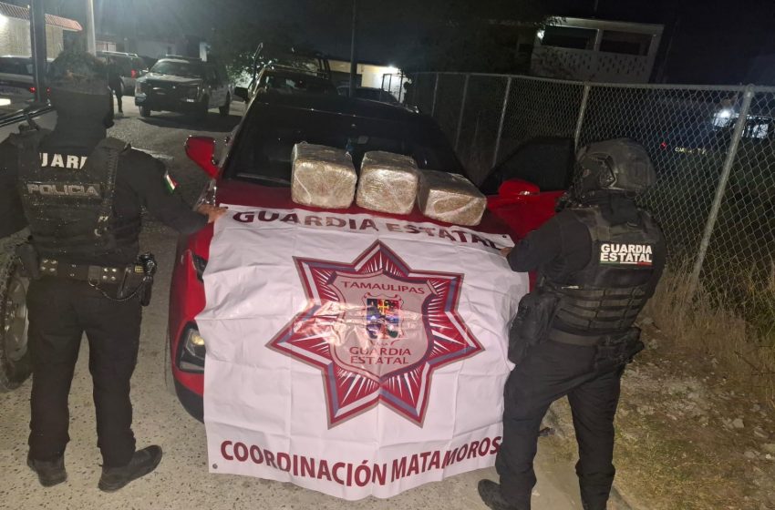  Guardia Estatal asegura vehículo con droga en Matamoros